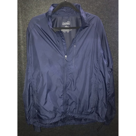 LL Bean Women's Large Windbreaker Lightweight Jacket Navy Blue Zip Pockets Reg - Picture 3 of 8